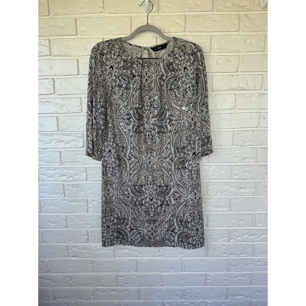 F&F Women's Sparkle Paisley Shift Dress Size 14 – Shimmer Ivory Glam Party Look